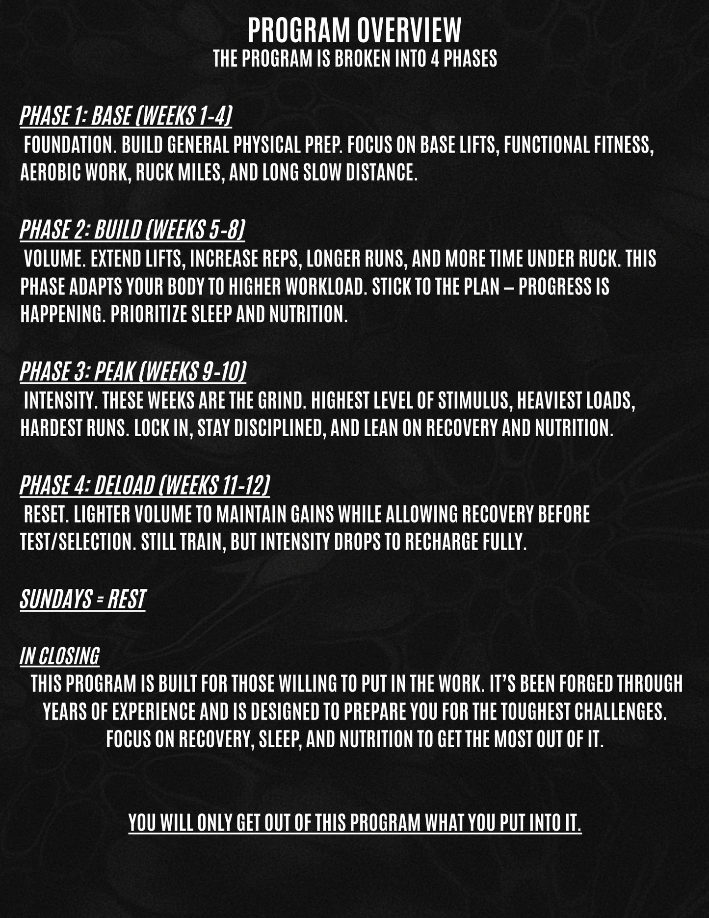 Selection Prep Program